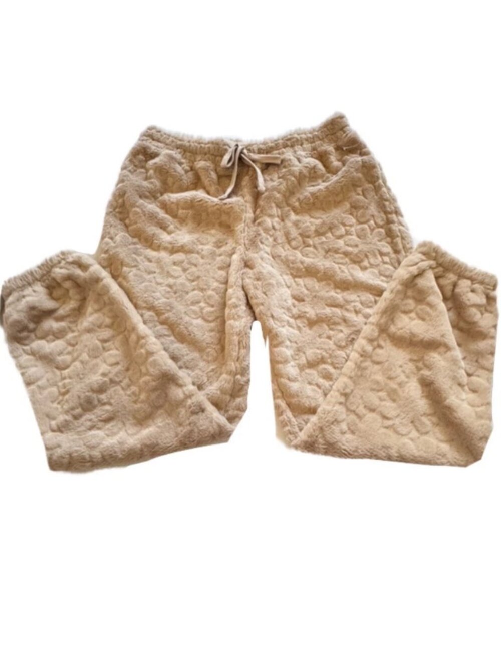 Crave Fame Almond Floral-Embossed Faux Fur Sweatpants XL